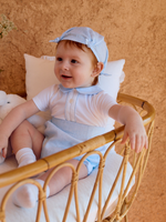 Patachou Baby Boys White Cotton & Blue Linen Shortie | Casa Childrenswear