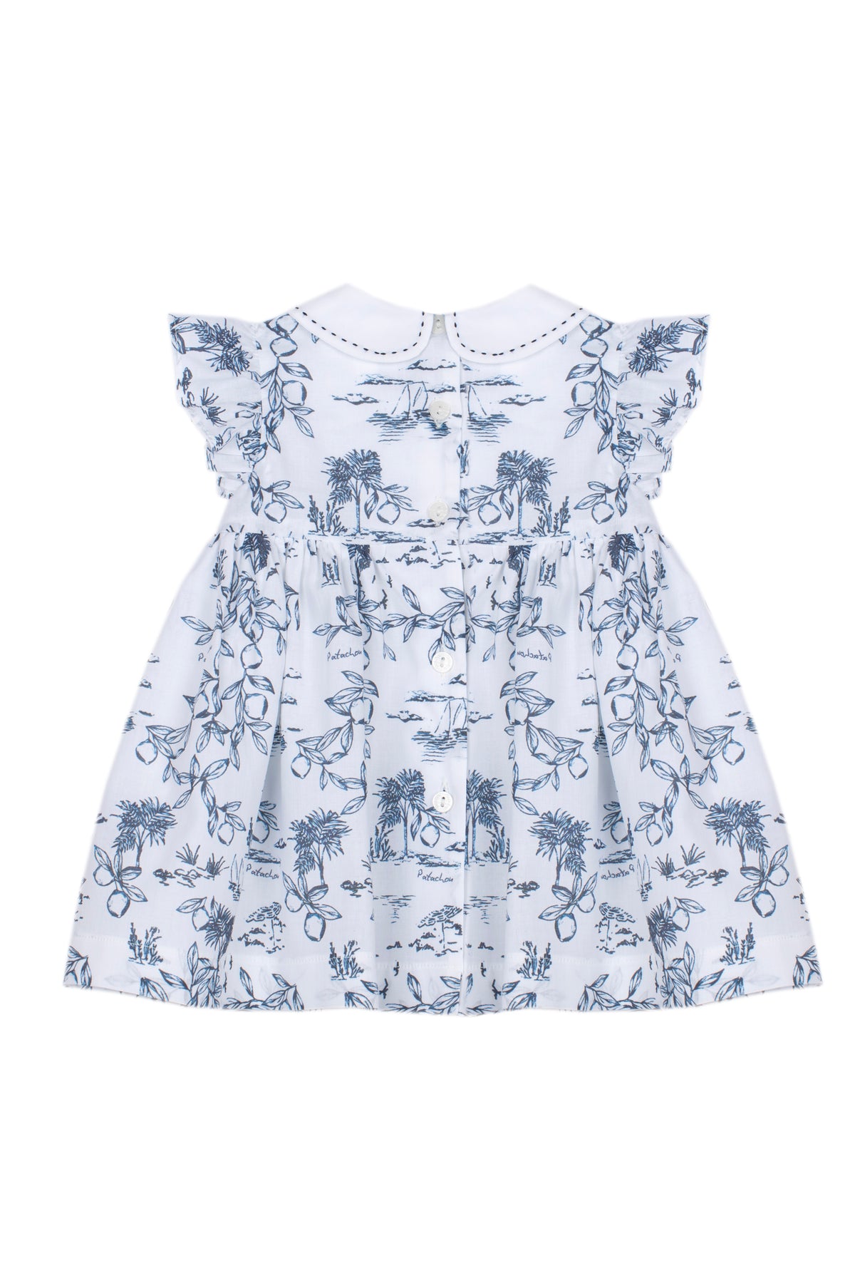 Patachou Baby Girls White & Navy Print Smocked Dress | Casa Childrenswear
