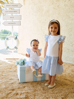 Patachou Girls White & Blue Jersey Dress | Casa Childrenswear