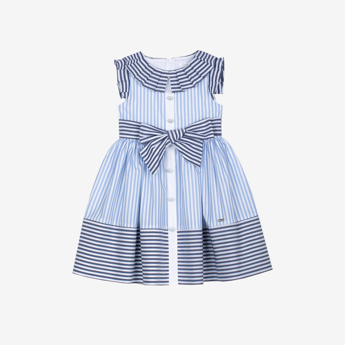 Patachou Girls White & Blue Contrasting Stripe Cotton Dress | Casa Childrenswear
