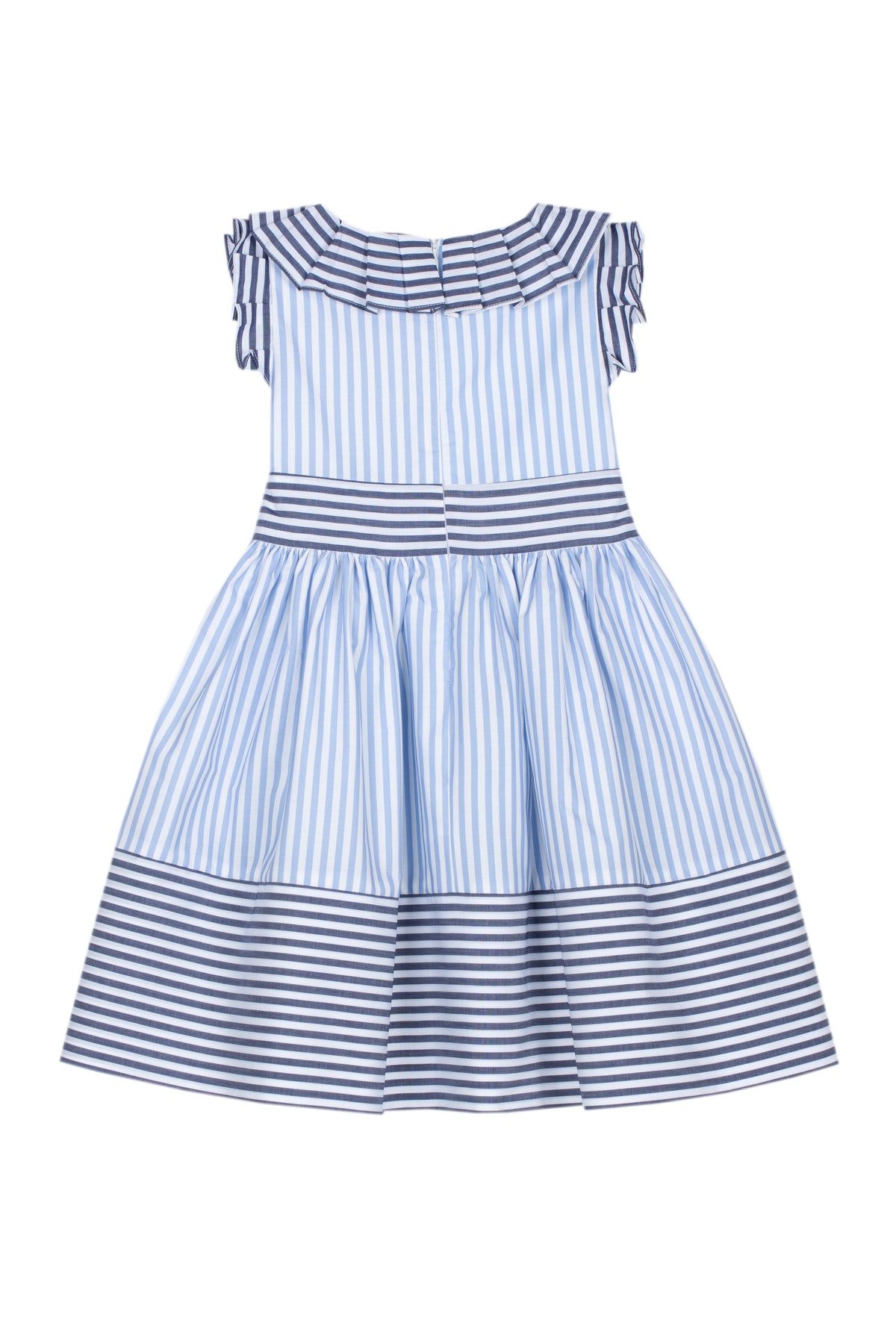Patachou Girls White & Blue Contrasting Stripe Cotton Dress | Casa Childrenswear
