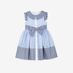 Patachou Girls White & Blue Contrasting Stripe Cotton Dress | Casa Childrenswear