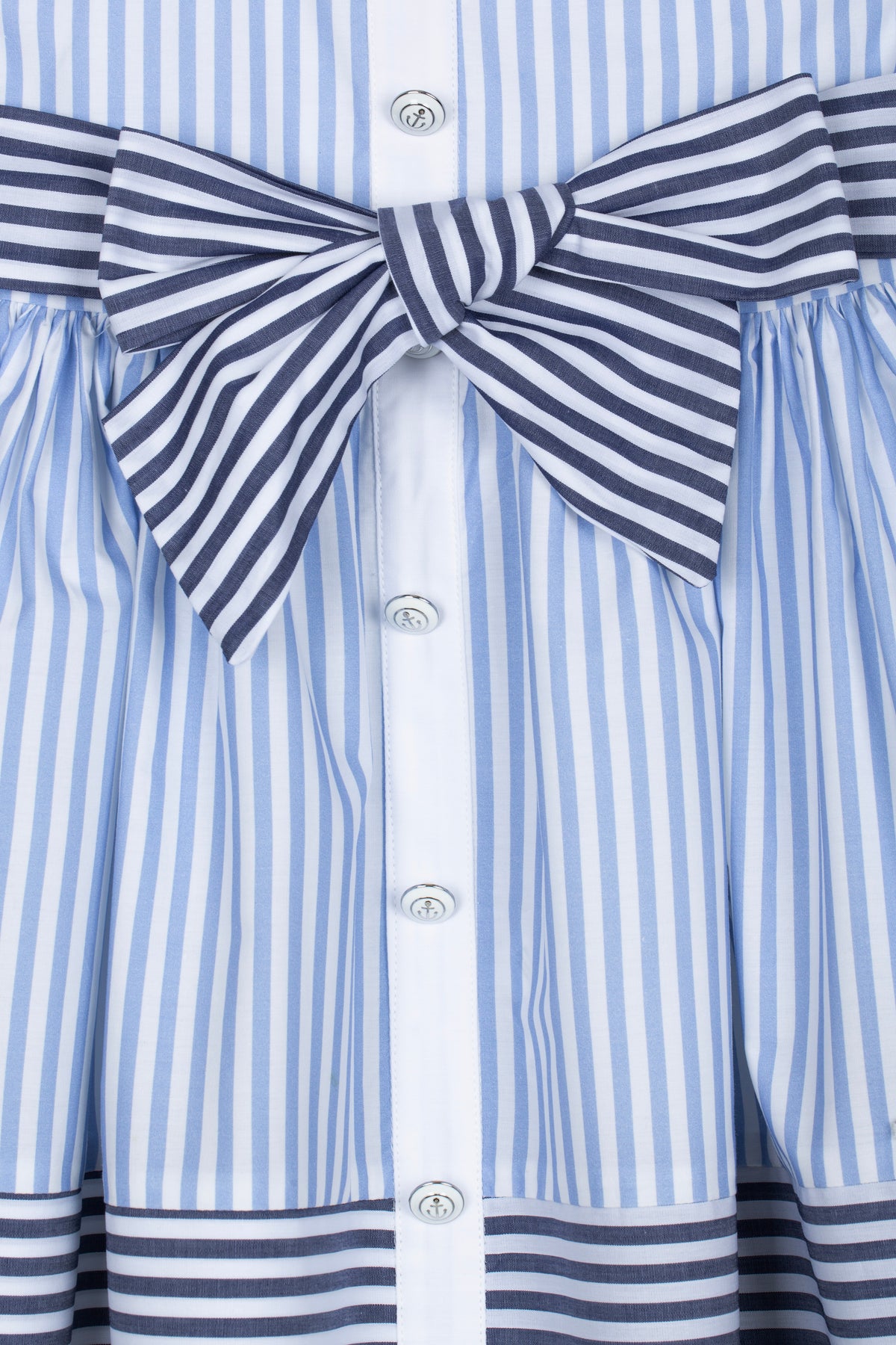 Patachou Girls White & Blue Contrasting Stripe Cotton Dress | Casa Childrenswear