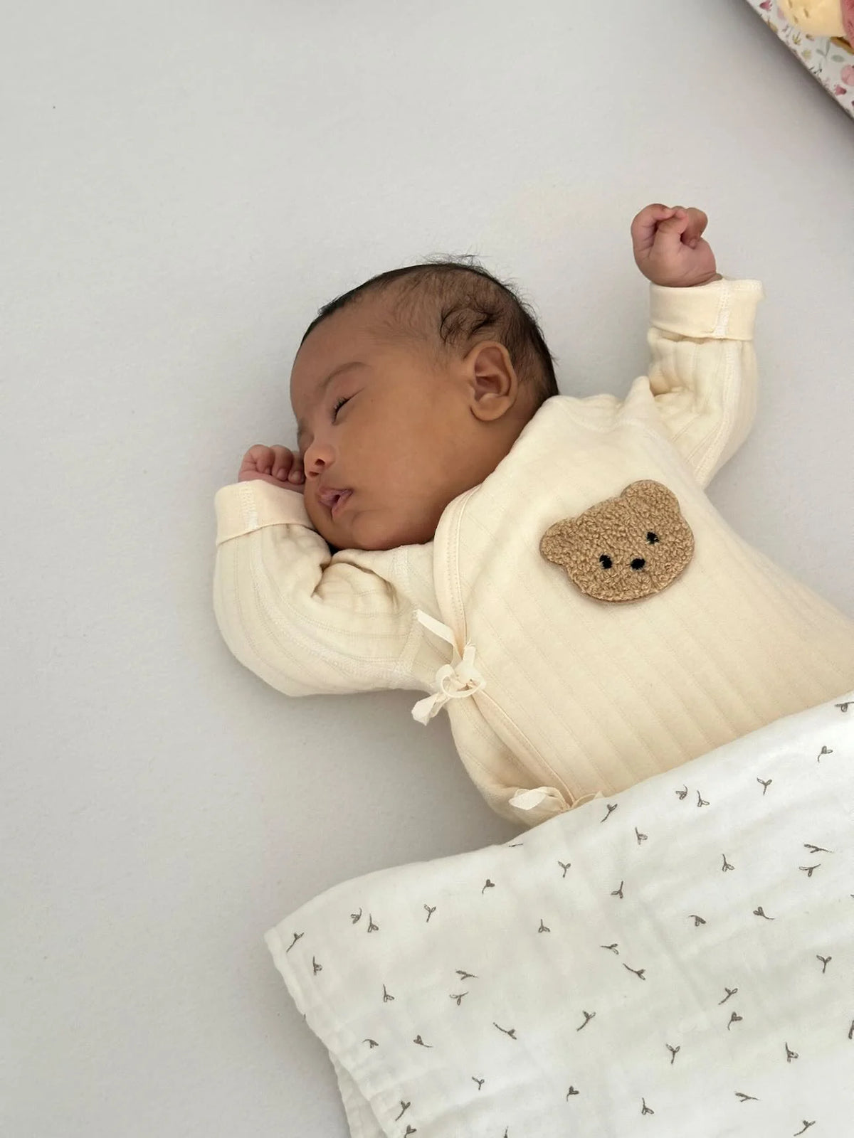 Cozy Crew Club Teddy Bear Cream Boucle Wrap Babygrow | Casa Childrenswear