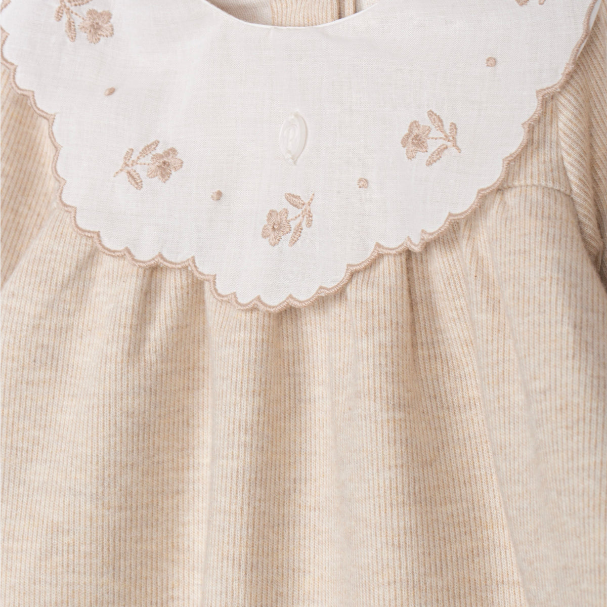 Patachou Baby Girls Beige Dress with Embroidered Collar | Casa Childrenswear
