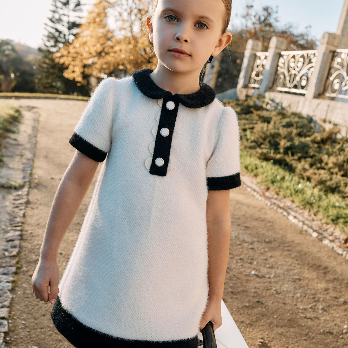 Patachou Girls Ivory Dress with Black Detail | Casa Childrenswear
