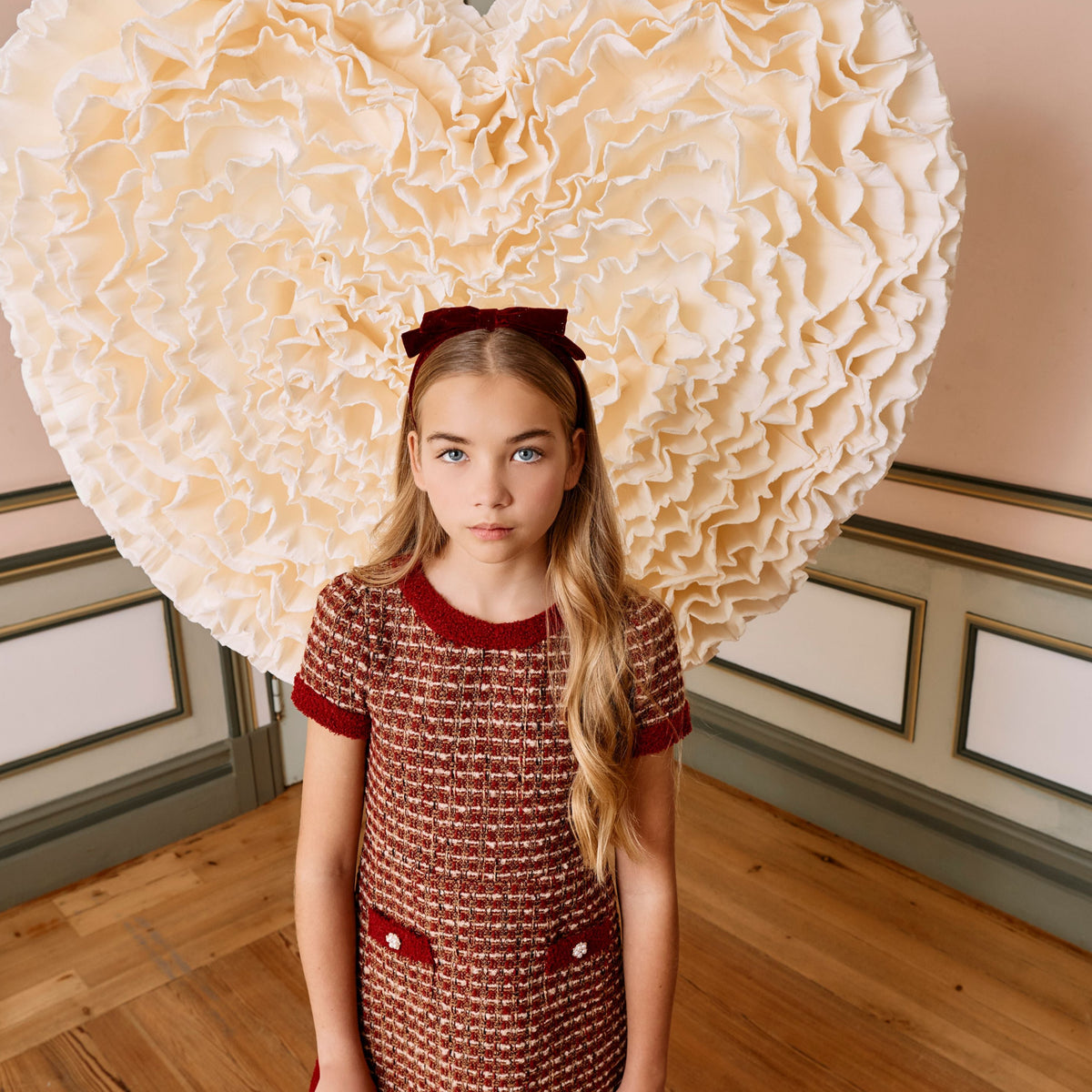 Patachou Girls Burgundy Tweed Dress with Details | Casa Childrenswear