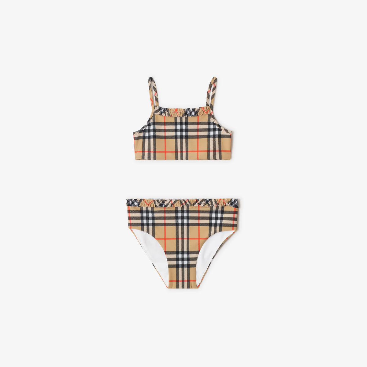 Girls Beige Check Frill Bikini