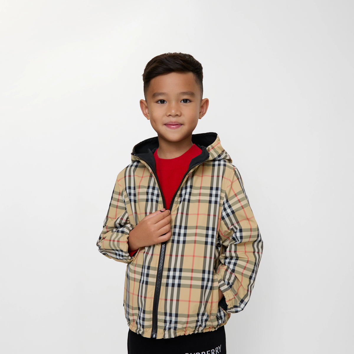 Boys Beige Reversible Check Jacket