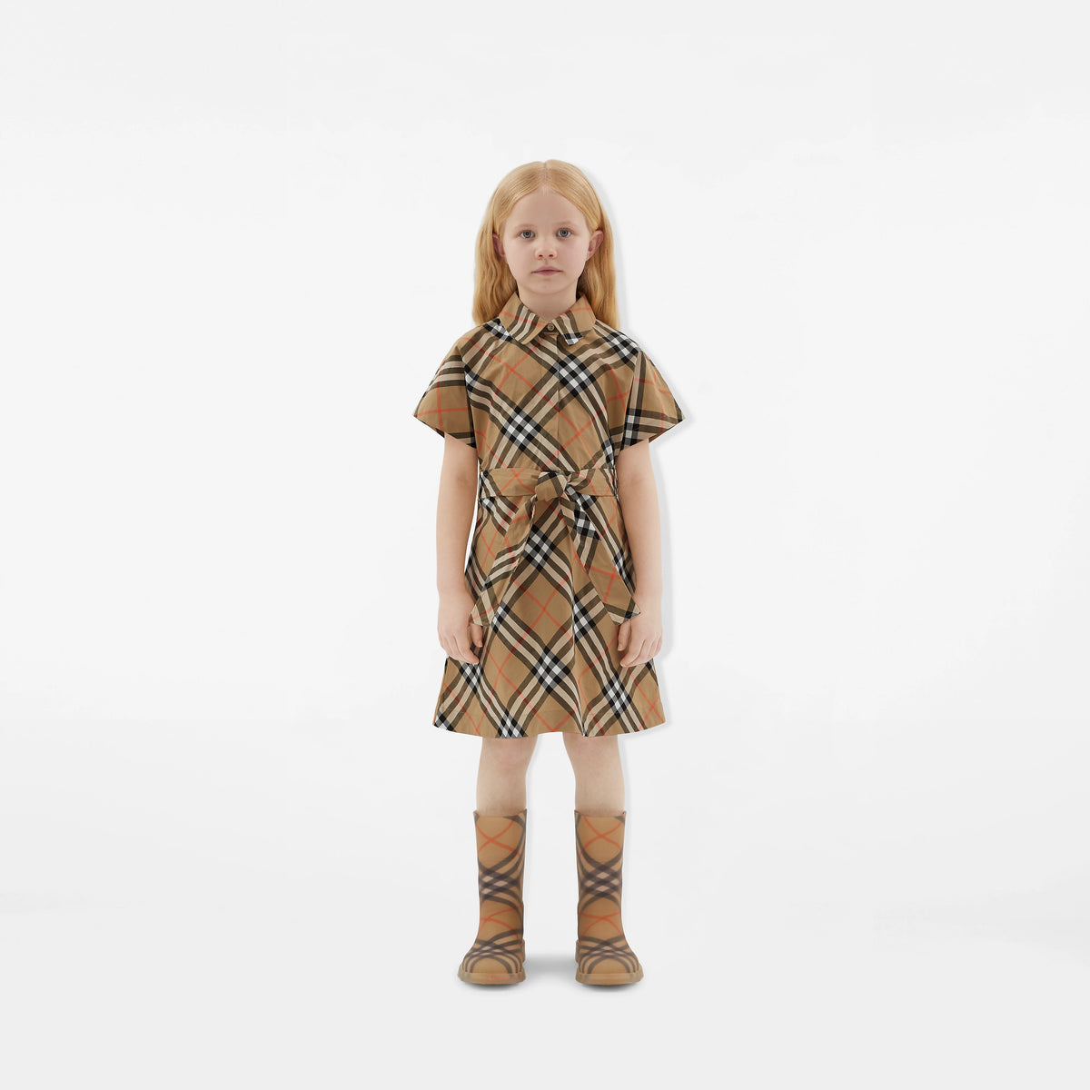 Girls Beige Check Dress