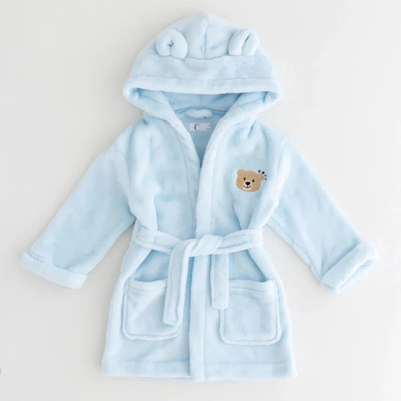 Cozy Blue Bear Hooded Dressing Gown
