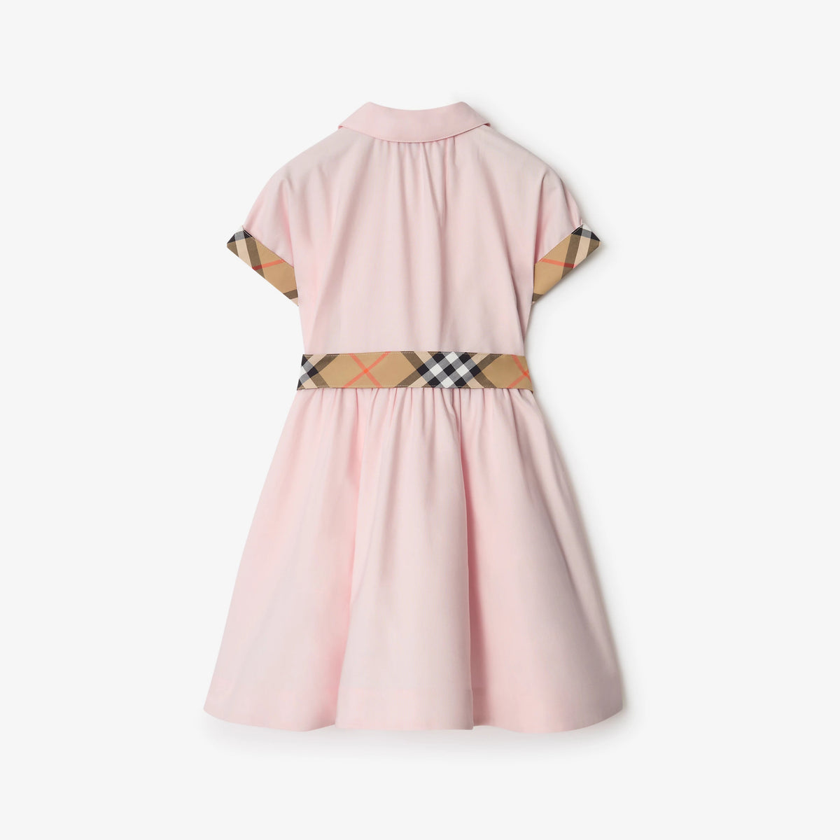 Burberry Girls Pale Pink Cotton Dress with Check Trims | Casa Childrenswear