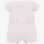 Emile et Rose Louise Pink Jersey Romper with Floral Embroidery | Casa Childrenswear
