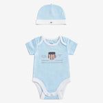 Gant Baby Boys Blue Short Sleeve Romper and Hat Set | Casa Childrenswear