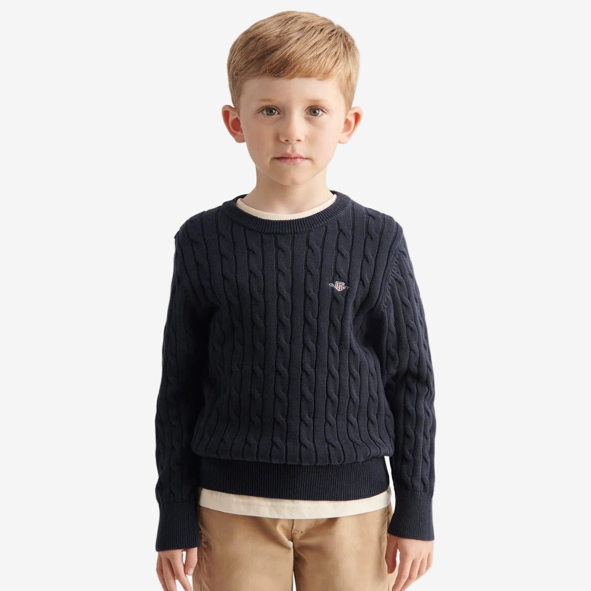 Boys Shield Navy Cable Sweater
