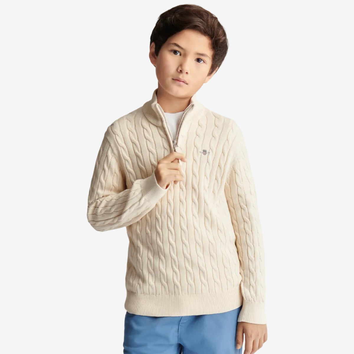 Boys Ivory Half Zip Knit