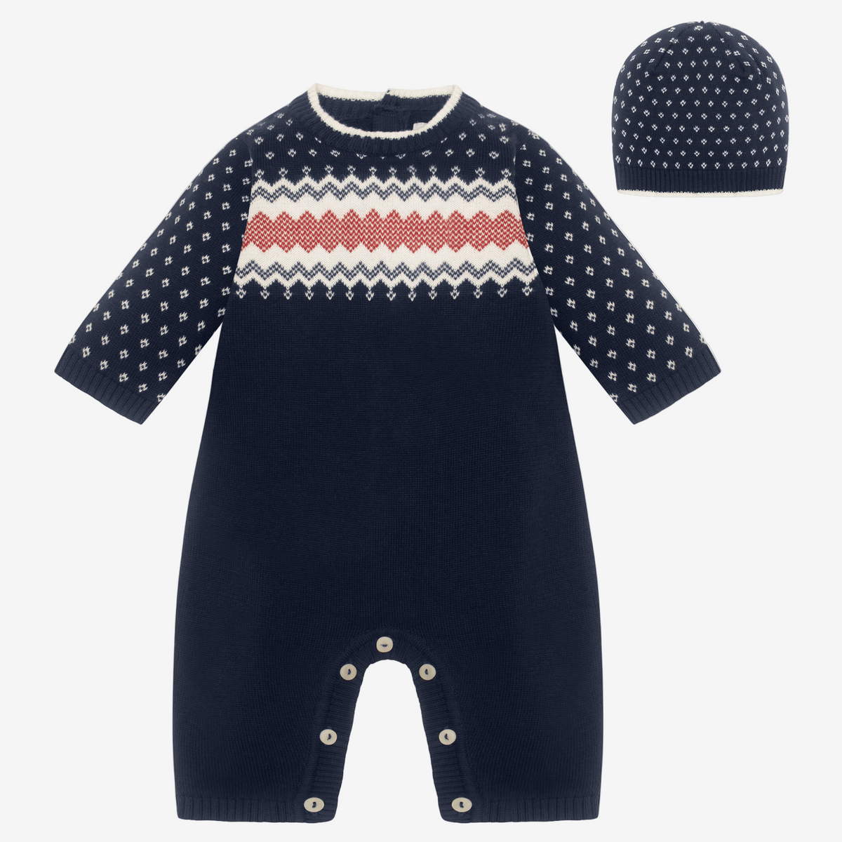 Emile et Rose Keane Navy Knitted Babygrow & Hat | Casa Childrenswear