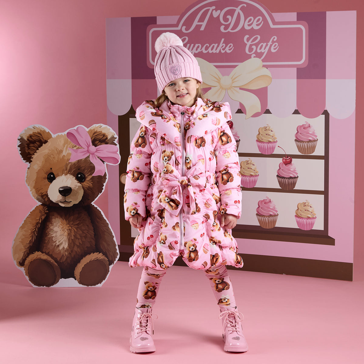 Lauren Pink Bear Print Bow Jacket