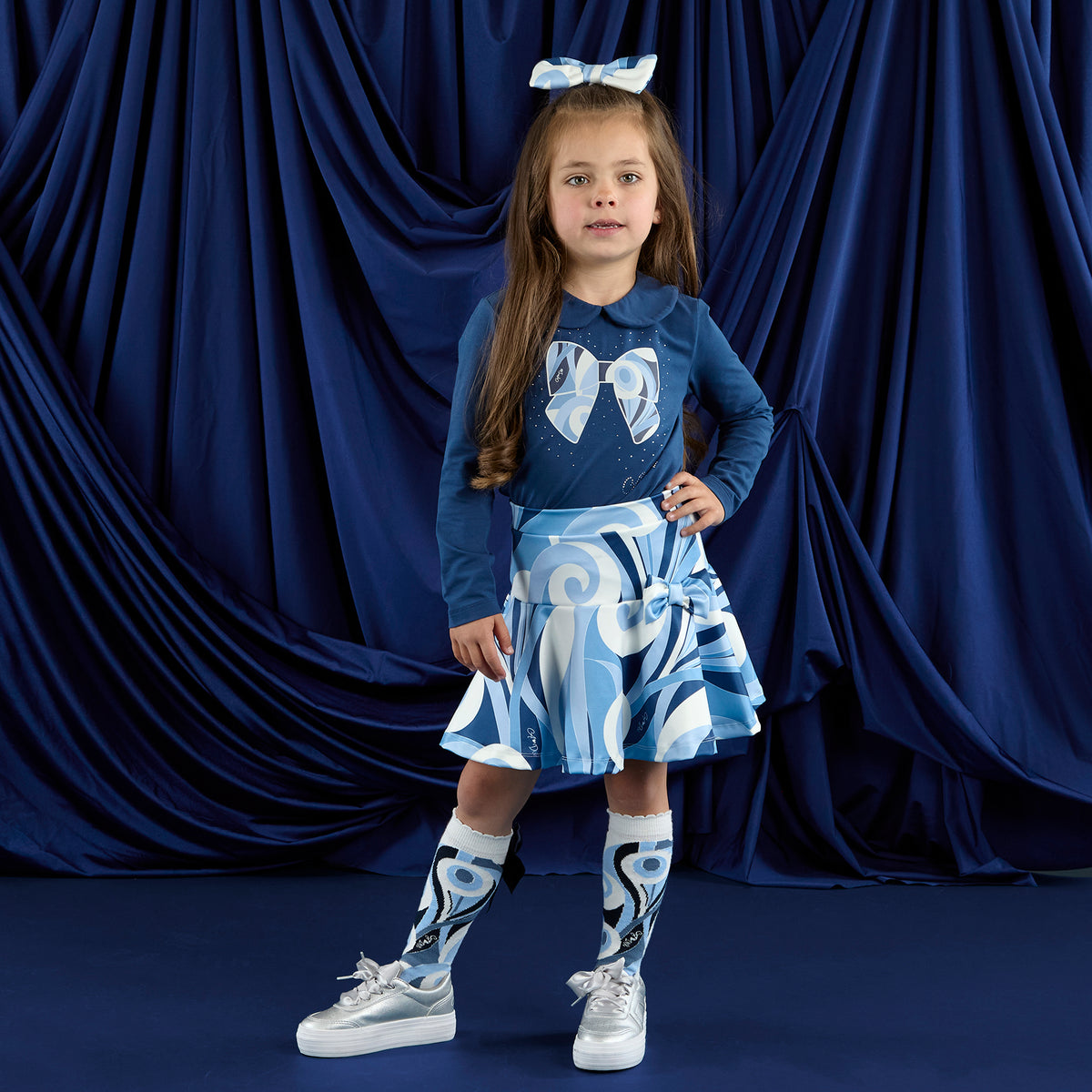 A Dee Nellie Navy Swirl Print Skirt Set | Casa Childrenswear