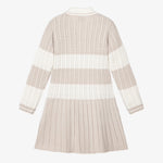 Granlei Girls Ivory & Sandy Beige Cable Knit Dress with Stripes - back view