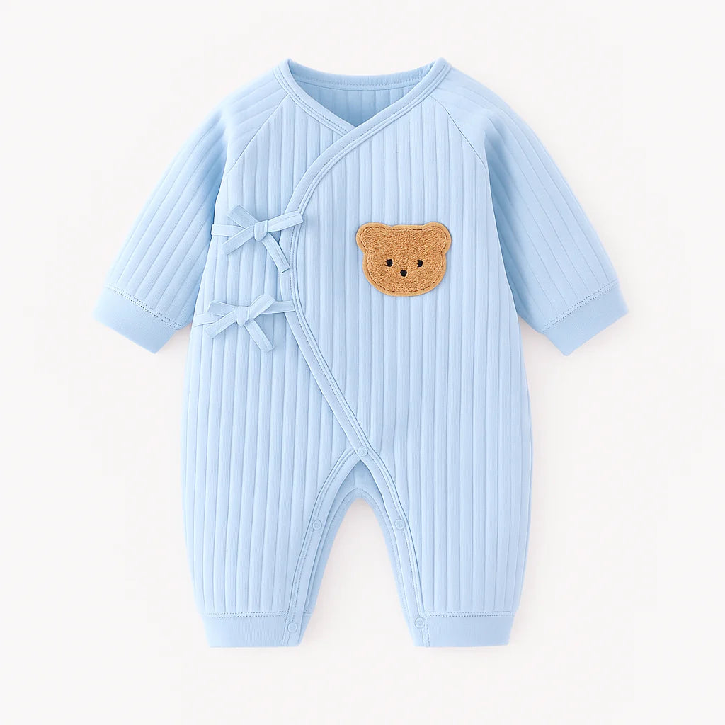 Teddy Bear Blue Boucle Wrap Babygrow