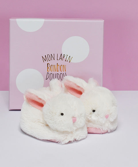 Pink Rabbit Booties Gift Box with Rattle
