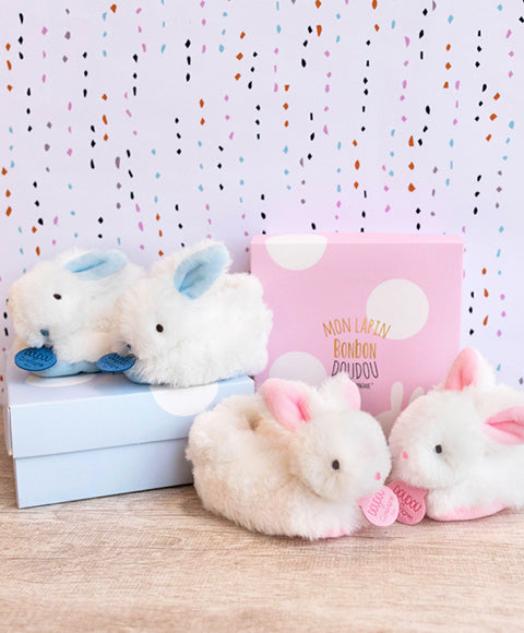 Blue Rabbit Booties Gift Box with Rattle