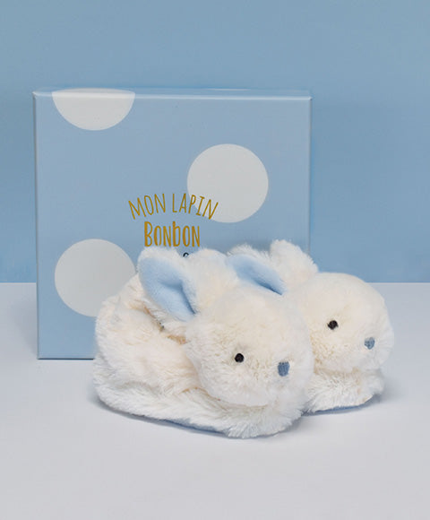 Blue Rabbit Booties Gift Box with Rattle