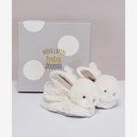 Doudou et Compagnie Beige Rabbit Booties Gift Box with Rattle | Casa Childrenswear