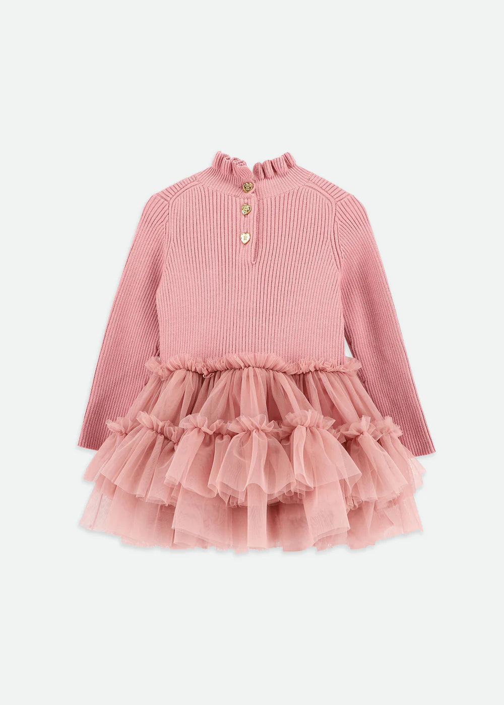 Elin Baby L/s Knit With Tulle Dress Tea Rose