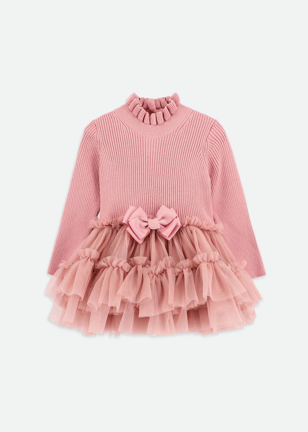 Elin Baby L/s Knit With Tulle Dress Tea Rose