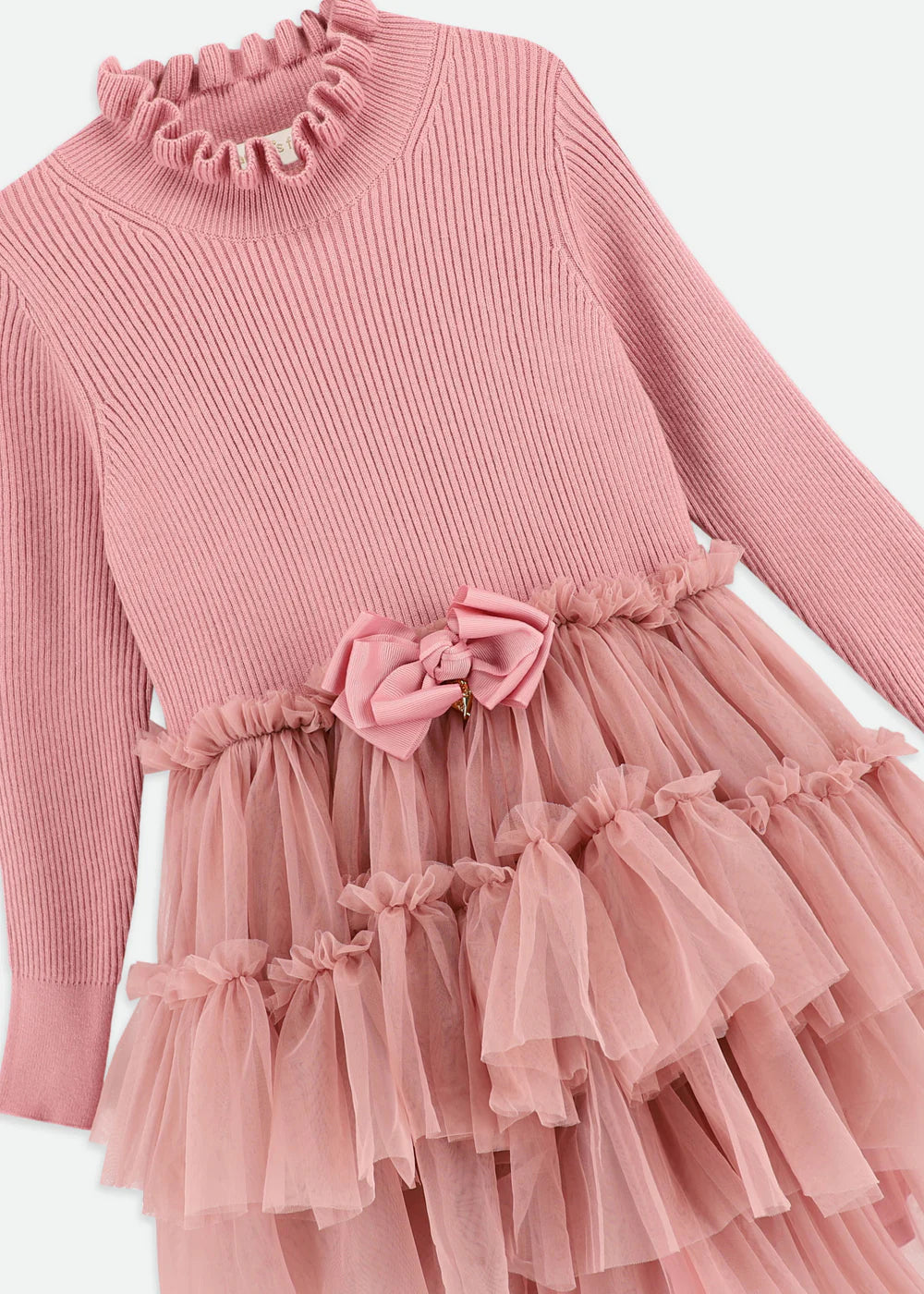 Elin L/s Knit With Tulle Dress Tea Rose