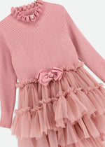 Elin L/s Knit With Tulle Dress Tea Rose