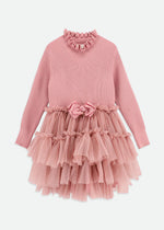 Elin L/s Knit With Tulle Dress Tea Rose