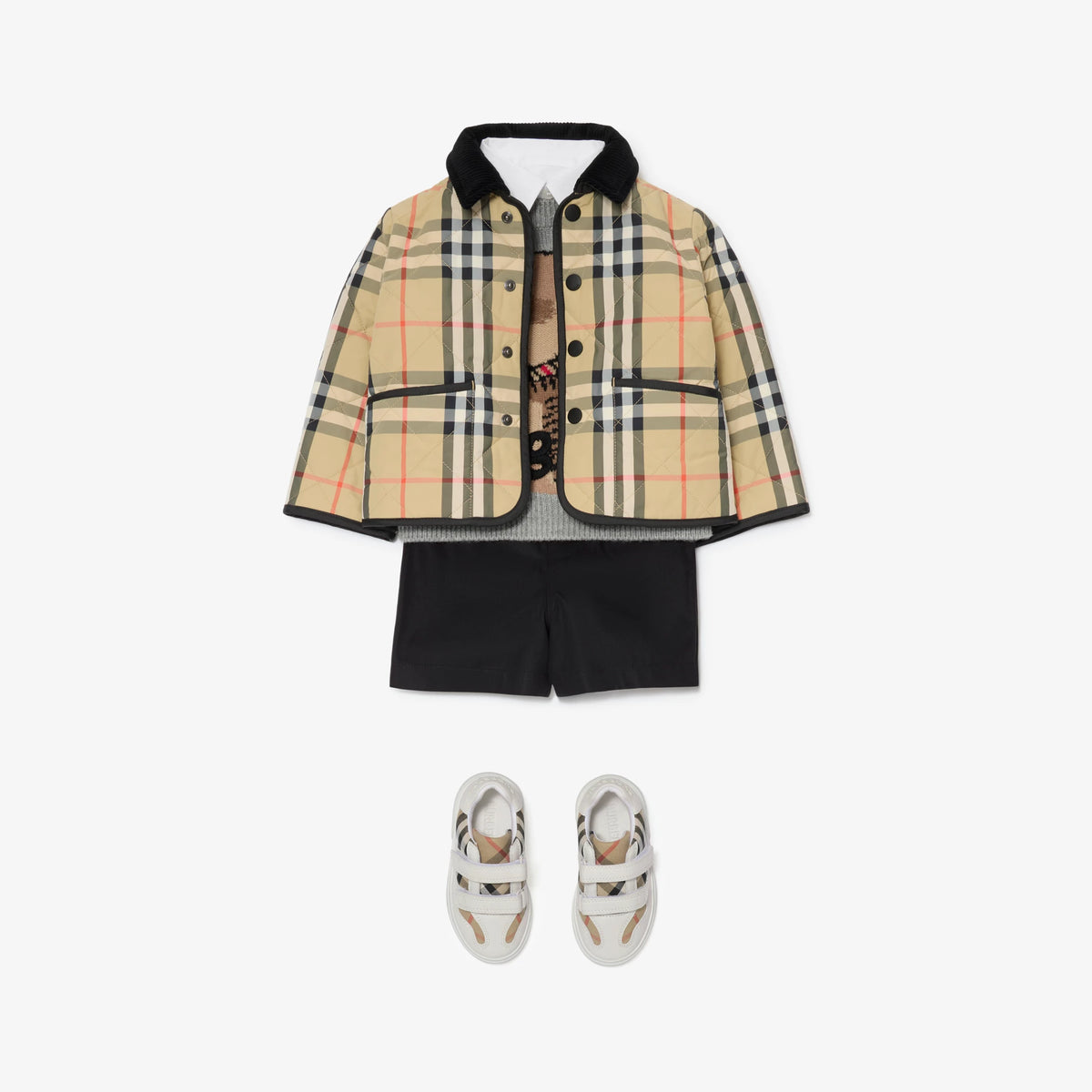 Baby Boys Beige Check Quilted Jacket