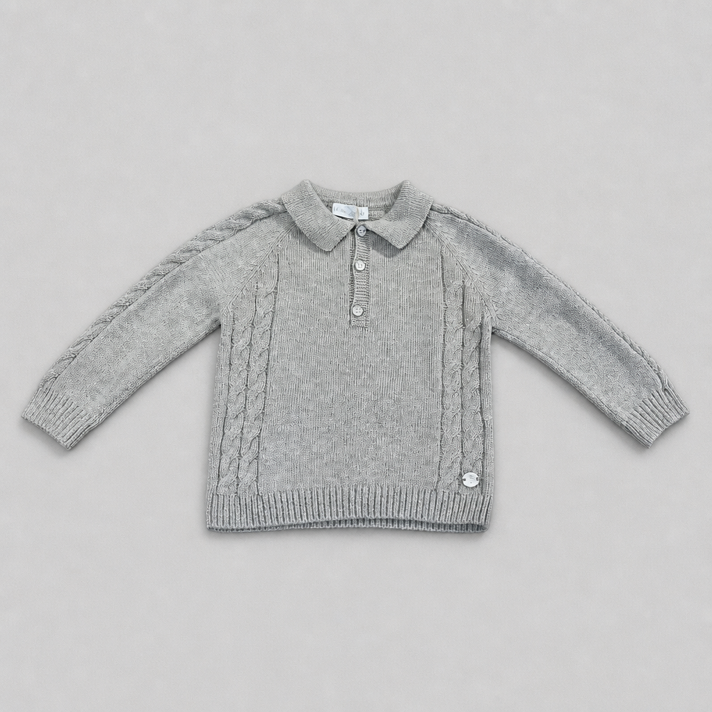 Martin Aranda Infant Boys Grey Polo Sweater Set - sweater front view