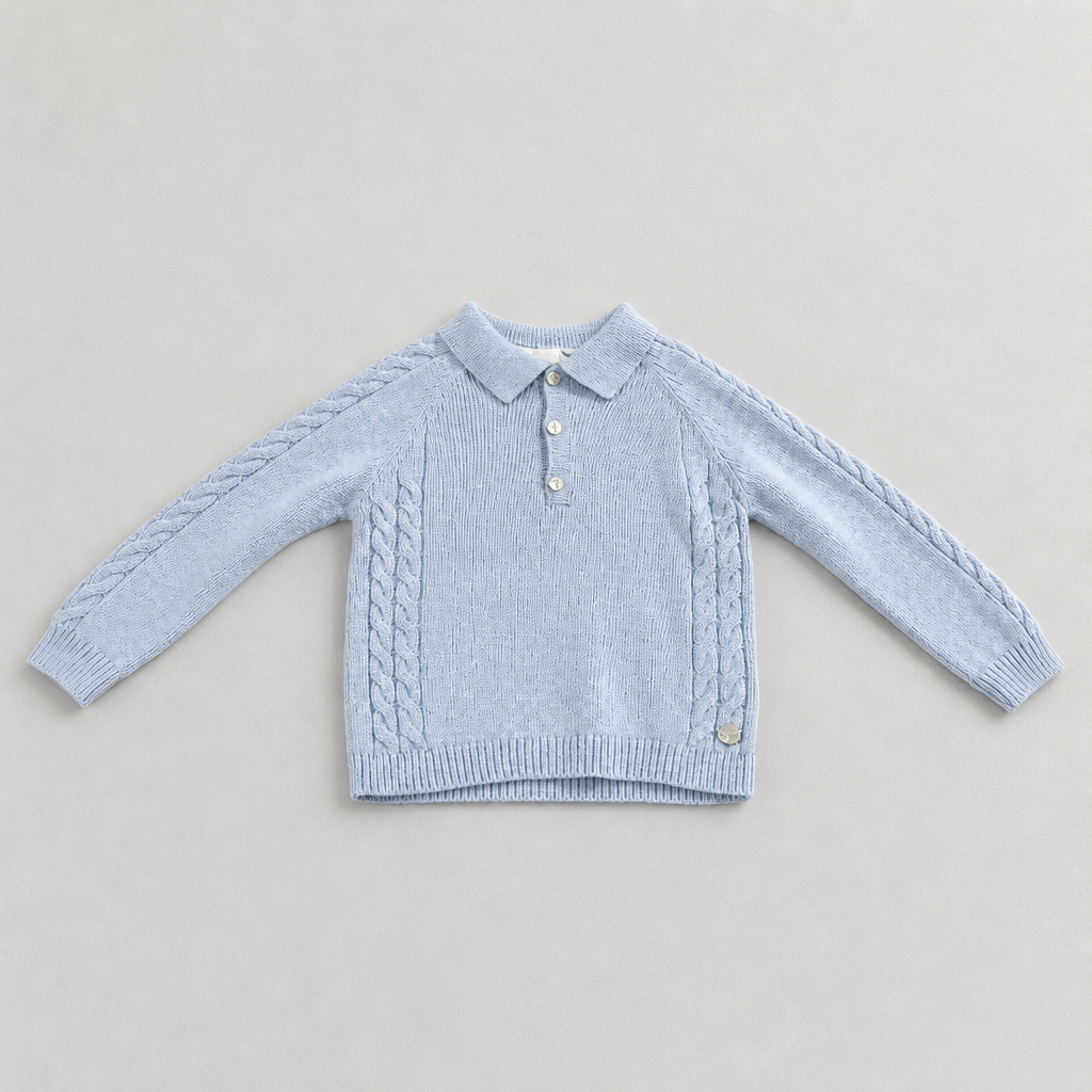 Martin Aranda Infant Boys Blue Polo Sweater Set - sweater front view