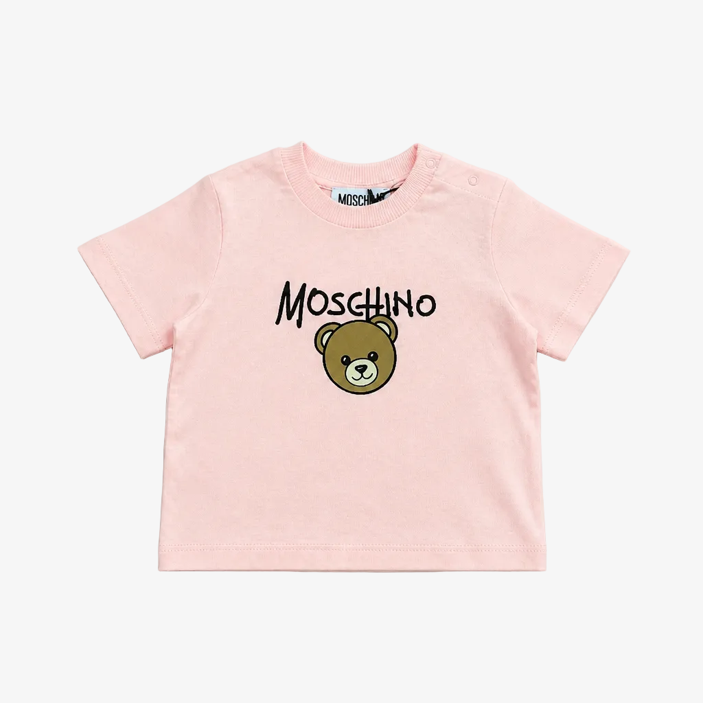Moschino Infant Girls Bear Print Pink T-Shirt - front view