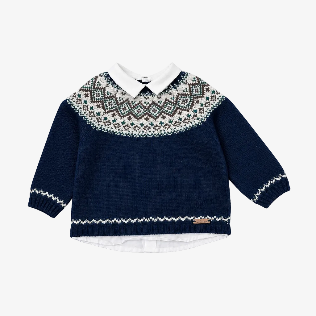 Martin Aranda Infant Boys Navy Sweater with Collar - front view
