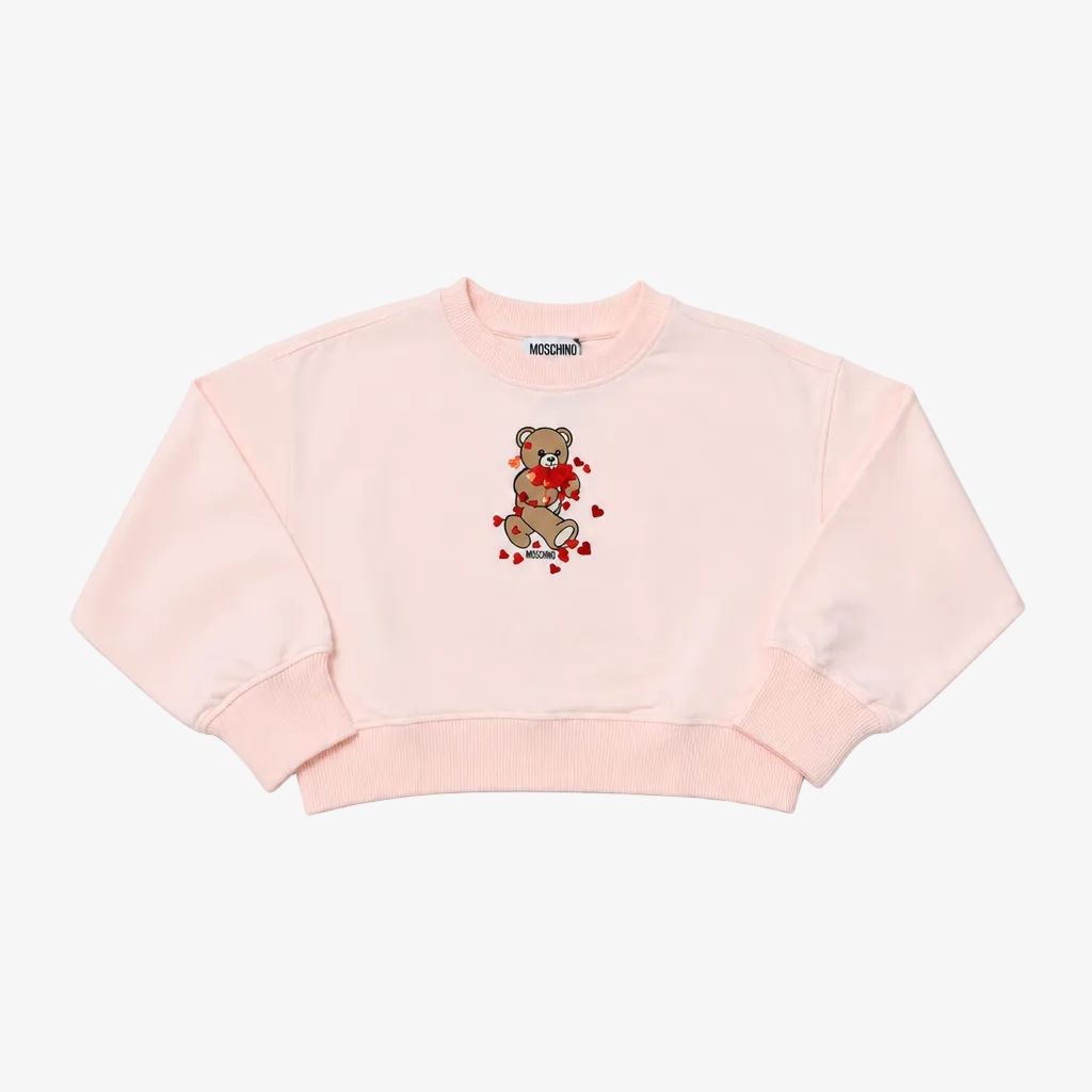 Moschino Girls Pink Bear Heart Sweatshirt - front view