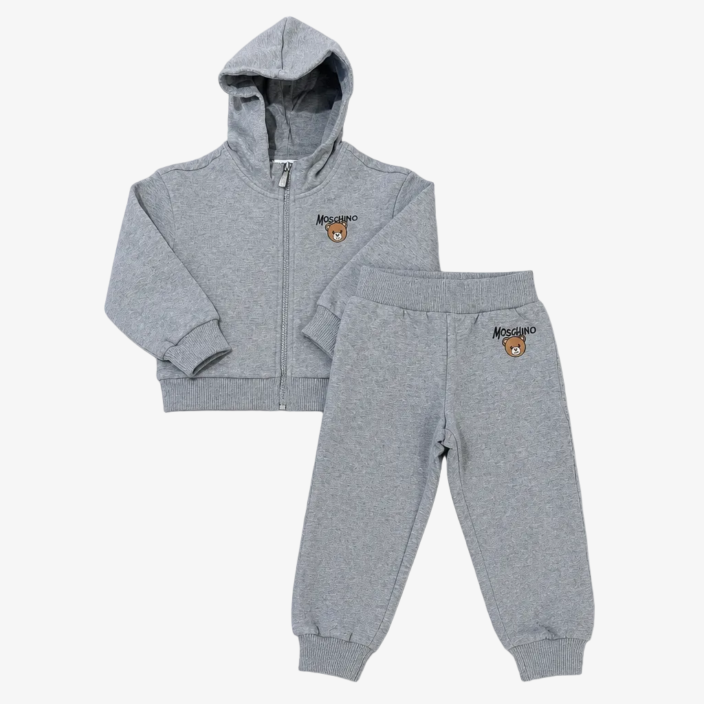 Moschino Boys Grey Hooded Tracksuit Set - full set front view