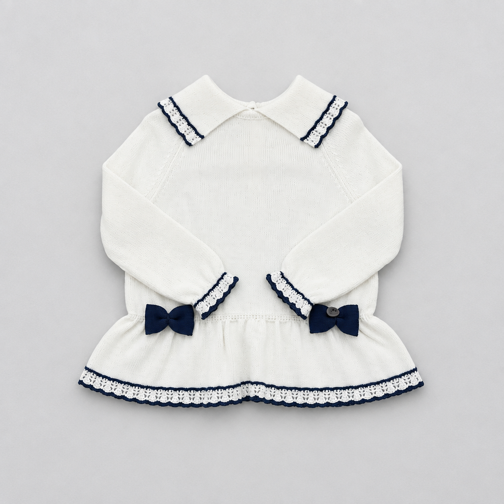 Girls Beige & Blue Striped Leggings and Jumper Set