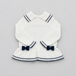 Girls Beige & Blue Striped Leggings and Jumper Set