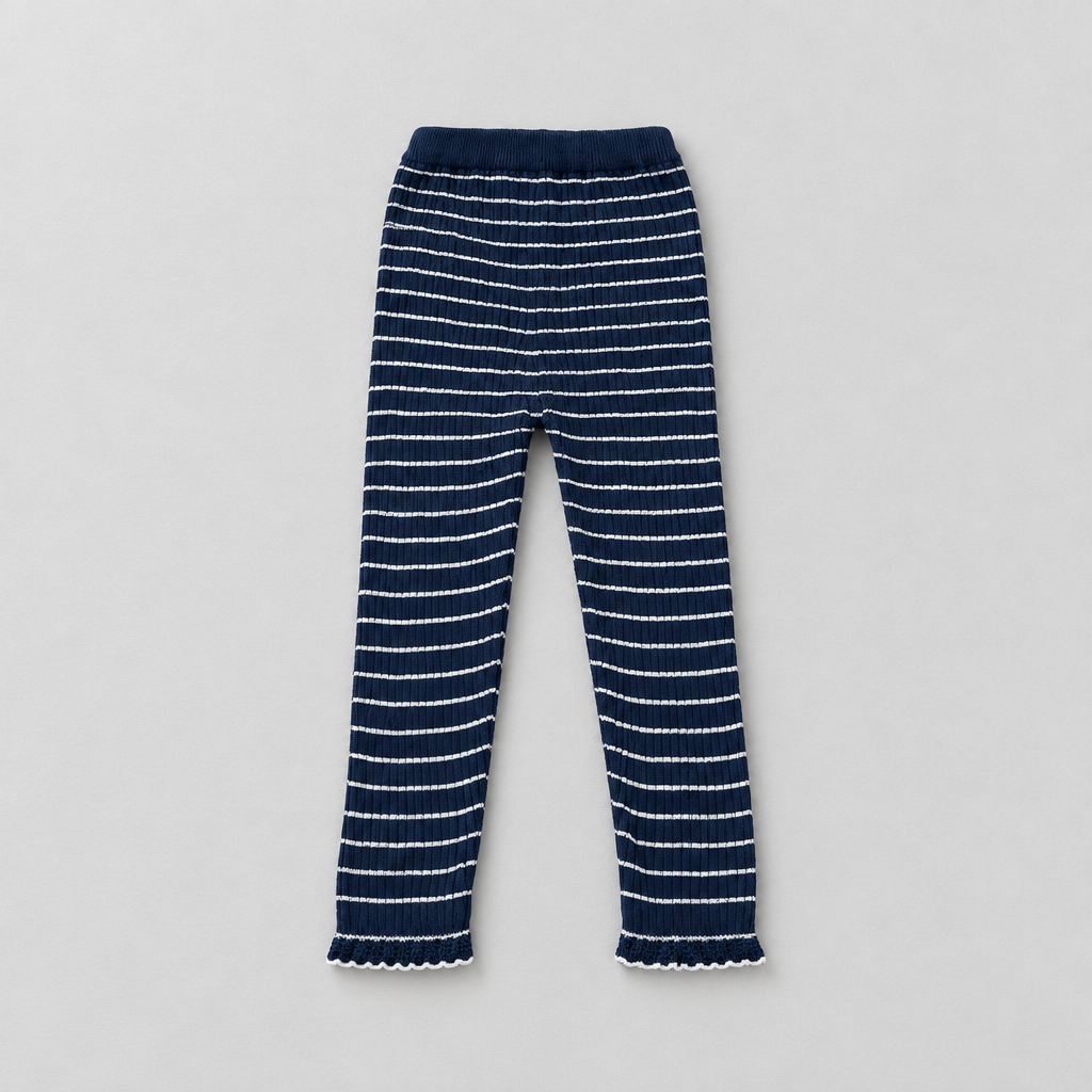 Girls Beige & Blue Striped Leggings and Jumper Set