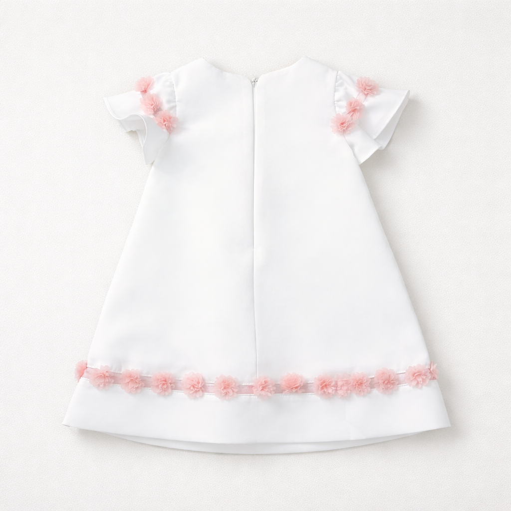 Patachou Girls Ivory Dress with Pink Floral Tulle Trim | Casa Childrenswear