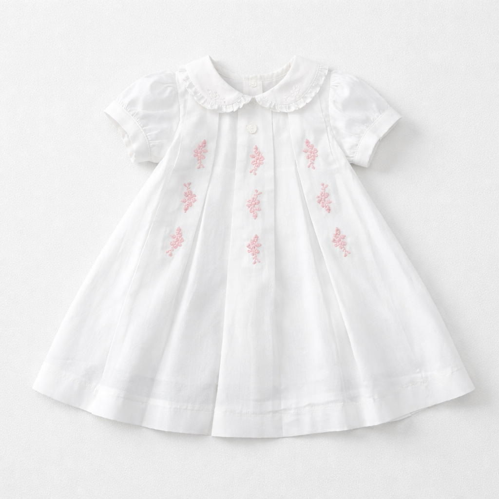 Patachou Baby Girls White Woven Dress with Leaf Print | Casa Childrenswear