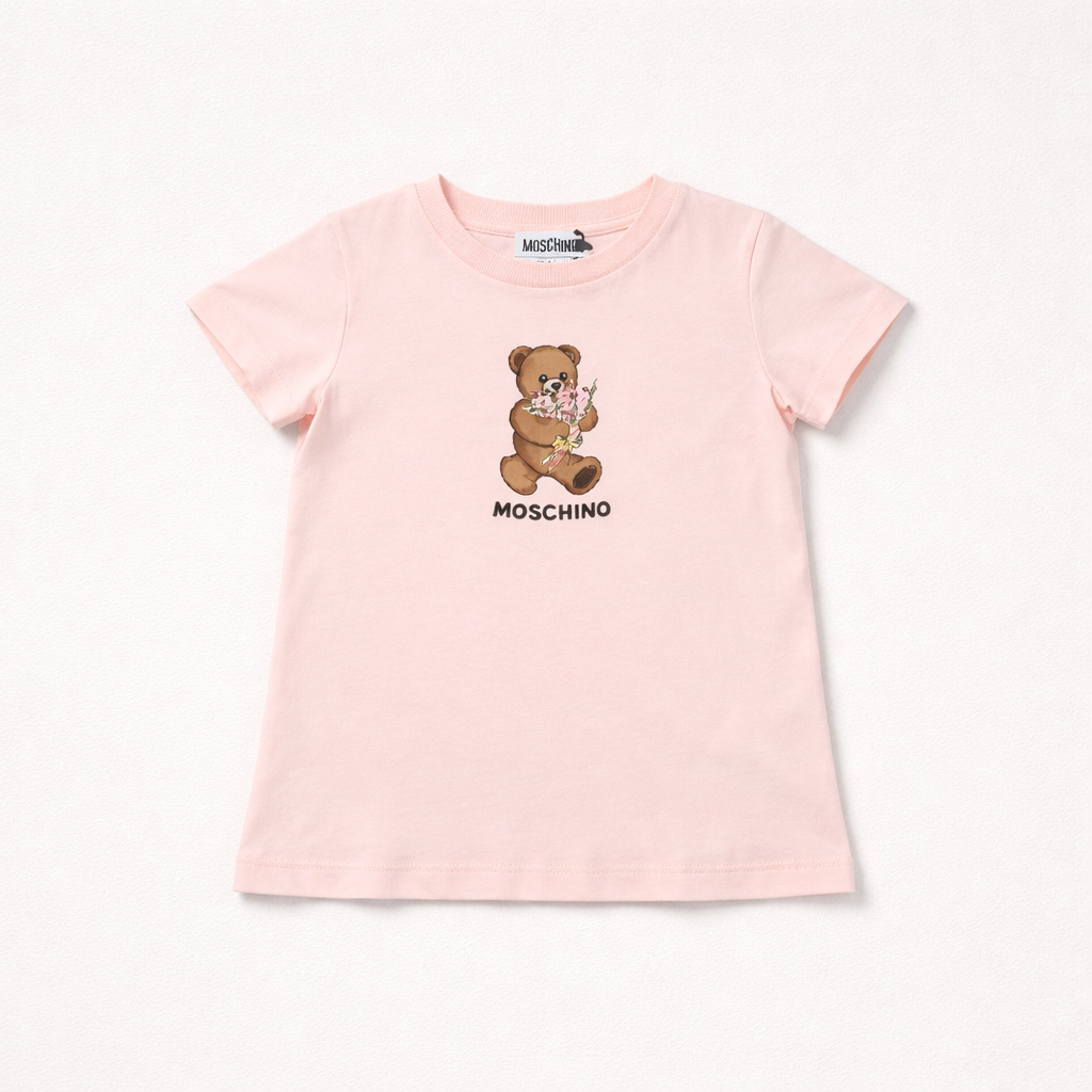 Moschino Girls Pink Cotton T-Shirt with Bear | Casa Childrenswear