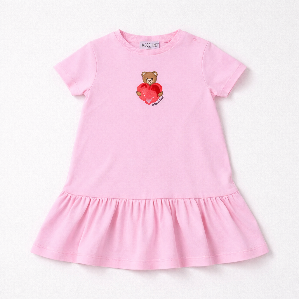 Moschino Baby Girls Pink Cotton Heart Dress | Casa Childrenswear
