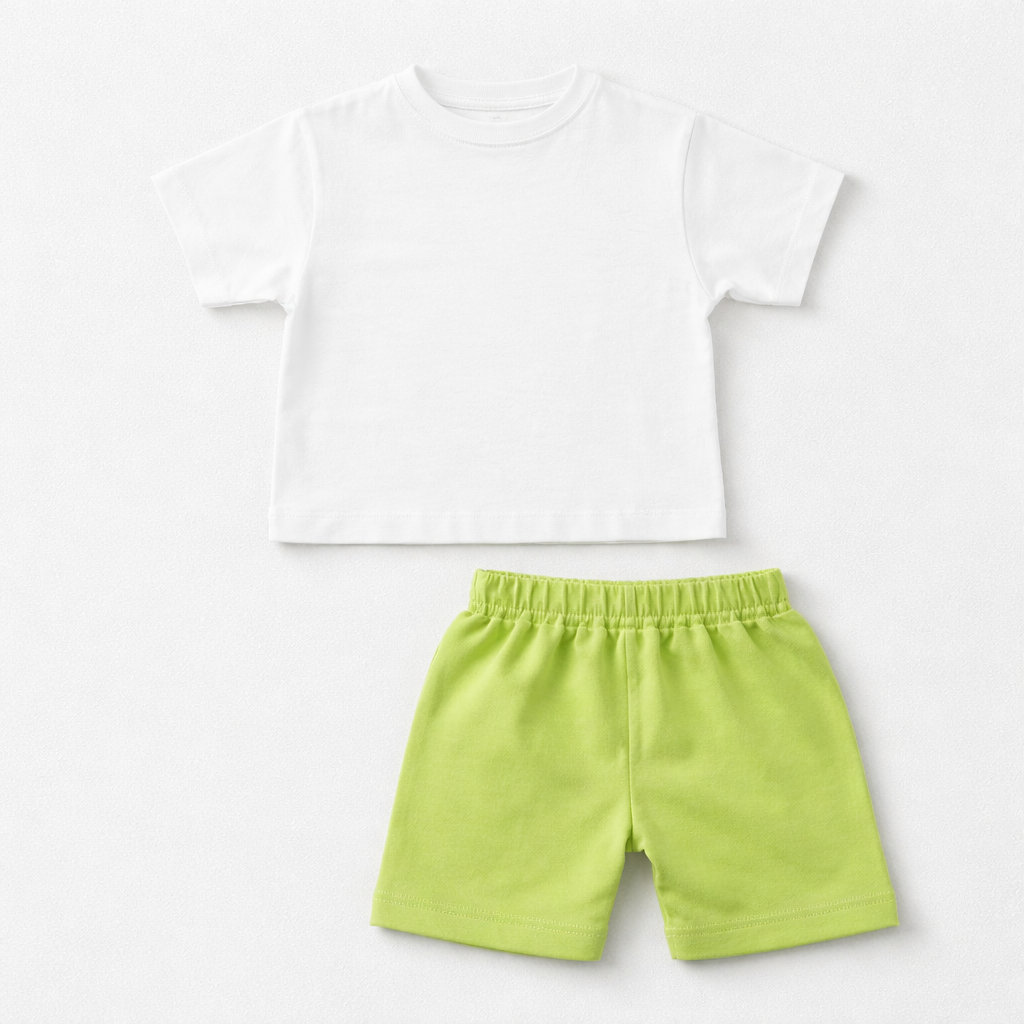 Moschino Boys Pocket Print White and Apple Green Cotton Short Set | Casa Childrenswear