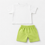 Moschino Boys Pocket Print White and Apple Green Cotton Short Set | Casa Childrenswear